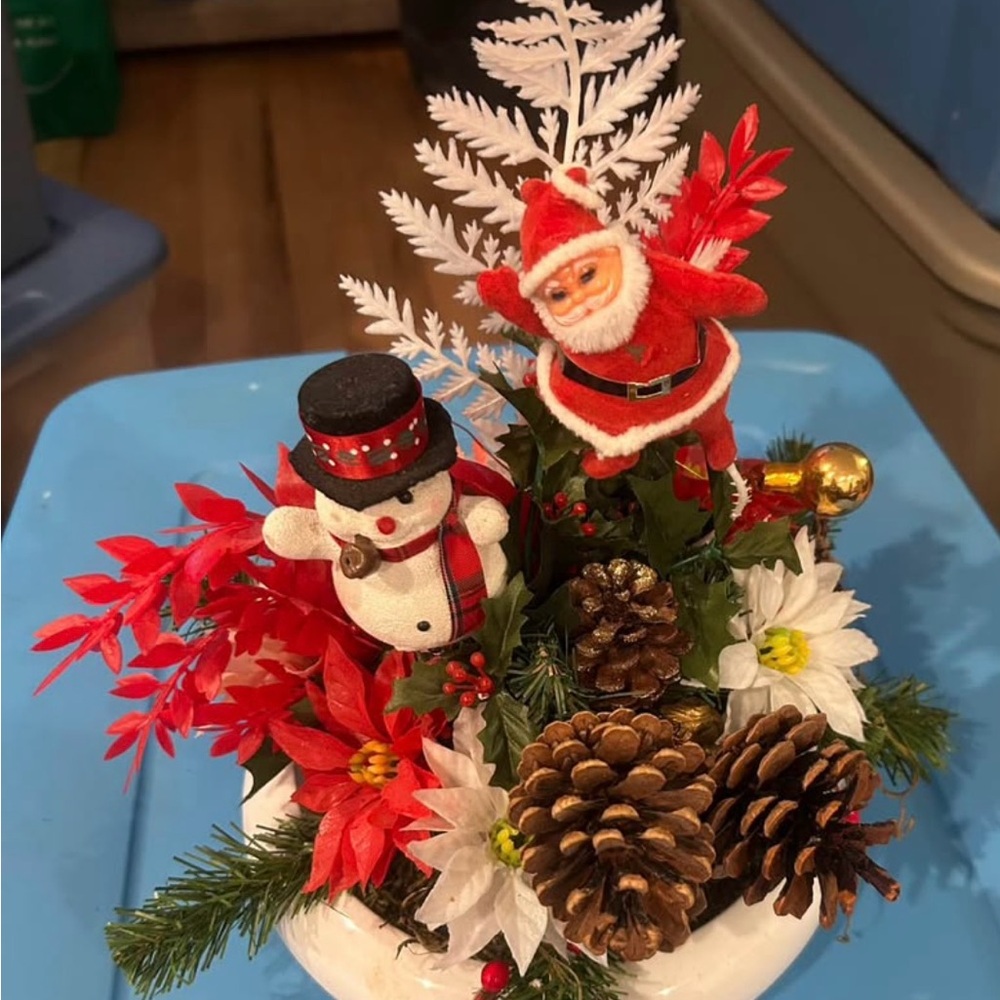 Festive Holiday Arrangement with Santa and Snowman